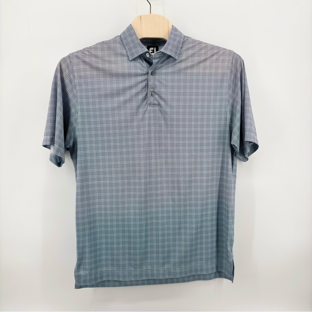 FootJoy Mens‎ Green/White Madras Plaid Short Sleeve Poly Blend Polo Size LG